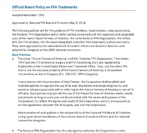 FFA Trademark Policy