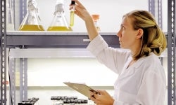 Brooke Stuercke, research lab and culture specialist, works in one of the culture labs at UNC Wilmington's Center for Marine Science.