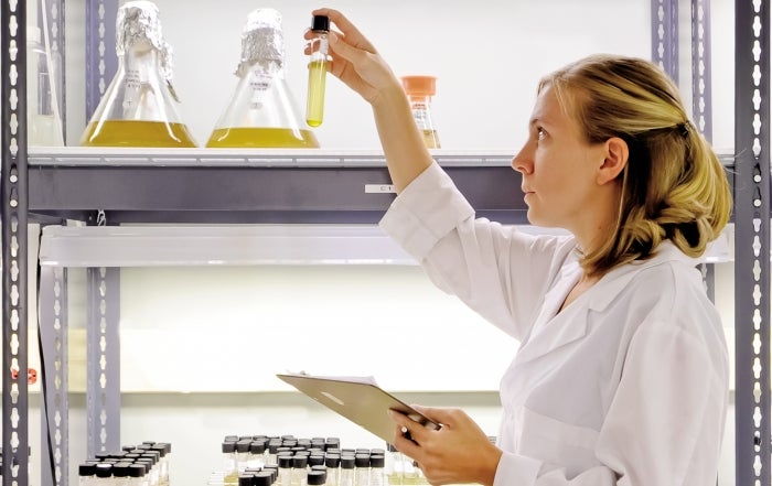 Brooke Stuercke, research lab and culture specialist, works in one of the culture labs at UNC Wilmington's Center for Marine Science.