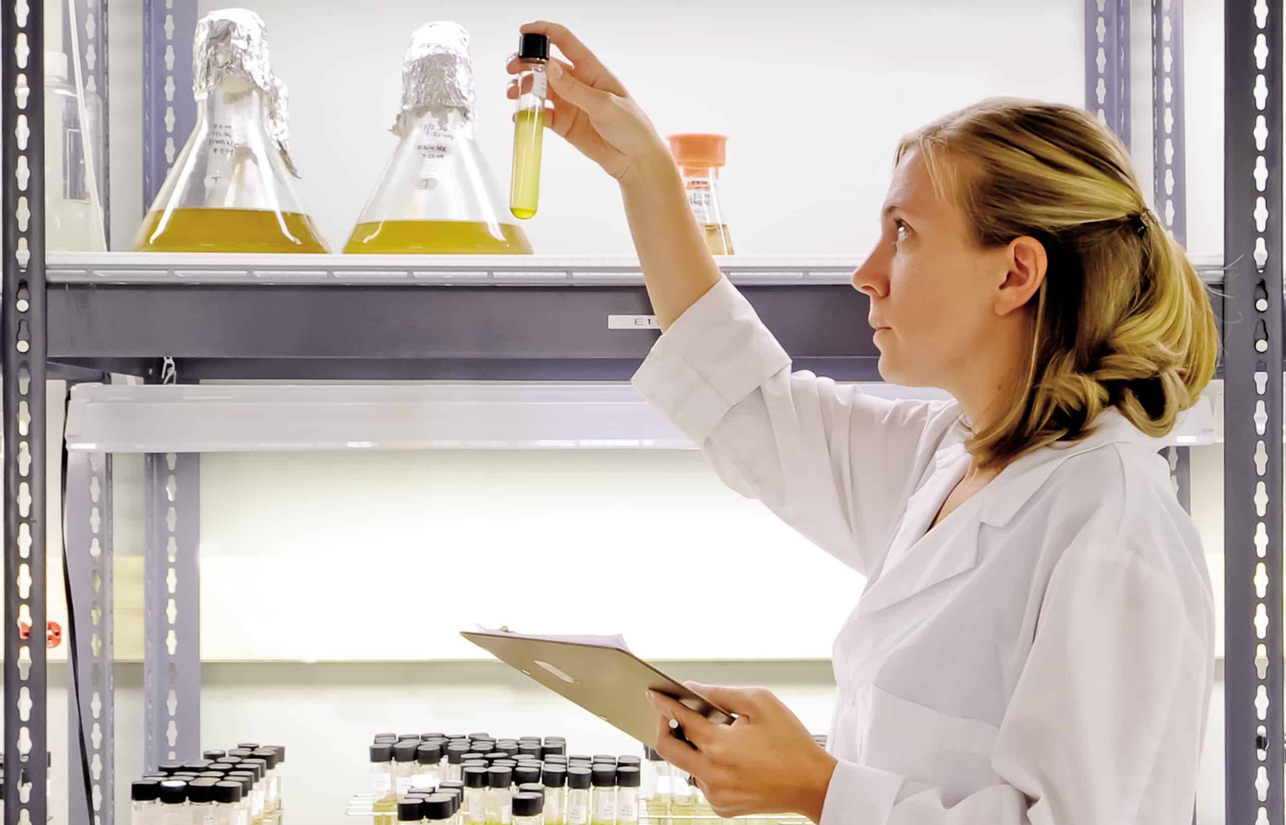 Brooke Stuercke, research lab and culture specialist, works in one of the culture labs at UNC Wilmington's Center for Marine Science.