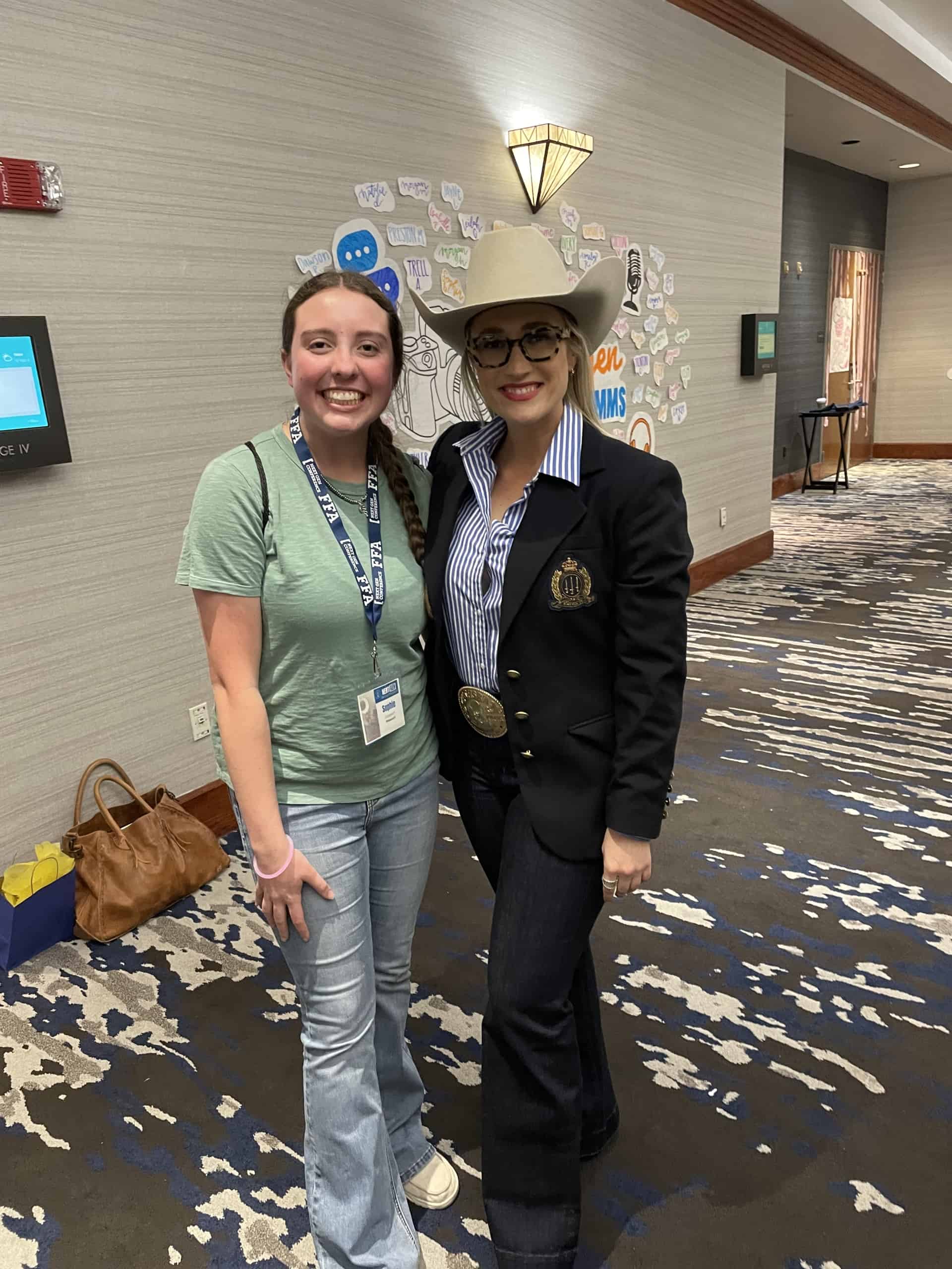 During this year's Next Gen Conference: Agricultural Communications, Sophie Geppert (left) met with former National FFA Convention keynote speaker Courtenay DeHoff.
