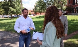 Senator Mullin speaks with Alva FFA Reporter, Katelee Martin.