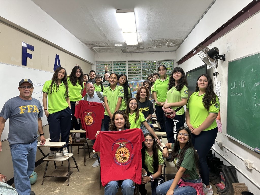 The Inocencio Montero FFA Chapter gifted Reeves and James custom T-shirts made to commemorate their visit. Photo courtesy of Seth Reeves.