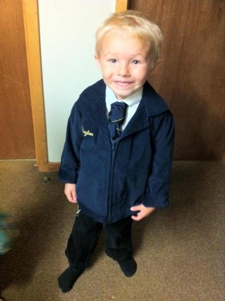 Cameron Addington sports his first blue corduroy jacket. Photo courtesy of Cameron Addington.
