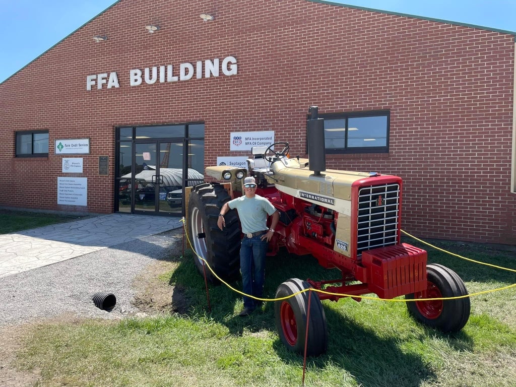 Borts’ award-winning tractor was displayed in front of the FFA Building on the Missouri State Fairgrounds. Photo courtesy of Kendall Borts.