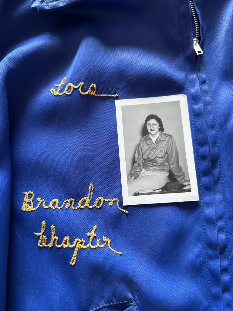 Lawson’s customized jacket is made of rayon, a special material that sets it apart from the corduroy jackets worn by past, present and future FFA members. Photo courtesy of Lois Lawson.
