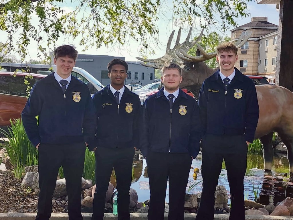 JT Thomas at the 2025 Missouri State FFA Convention with his agricultural mechanics team.