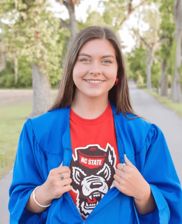 Ashtyn Worthington pictured in her high school graduation gown and college choice: North Carolina State University.