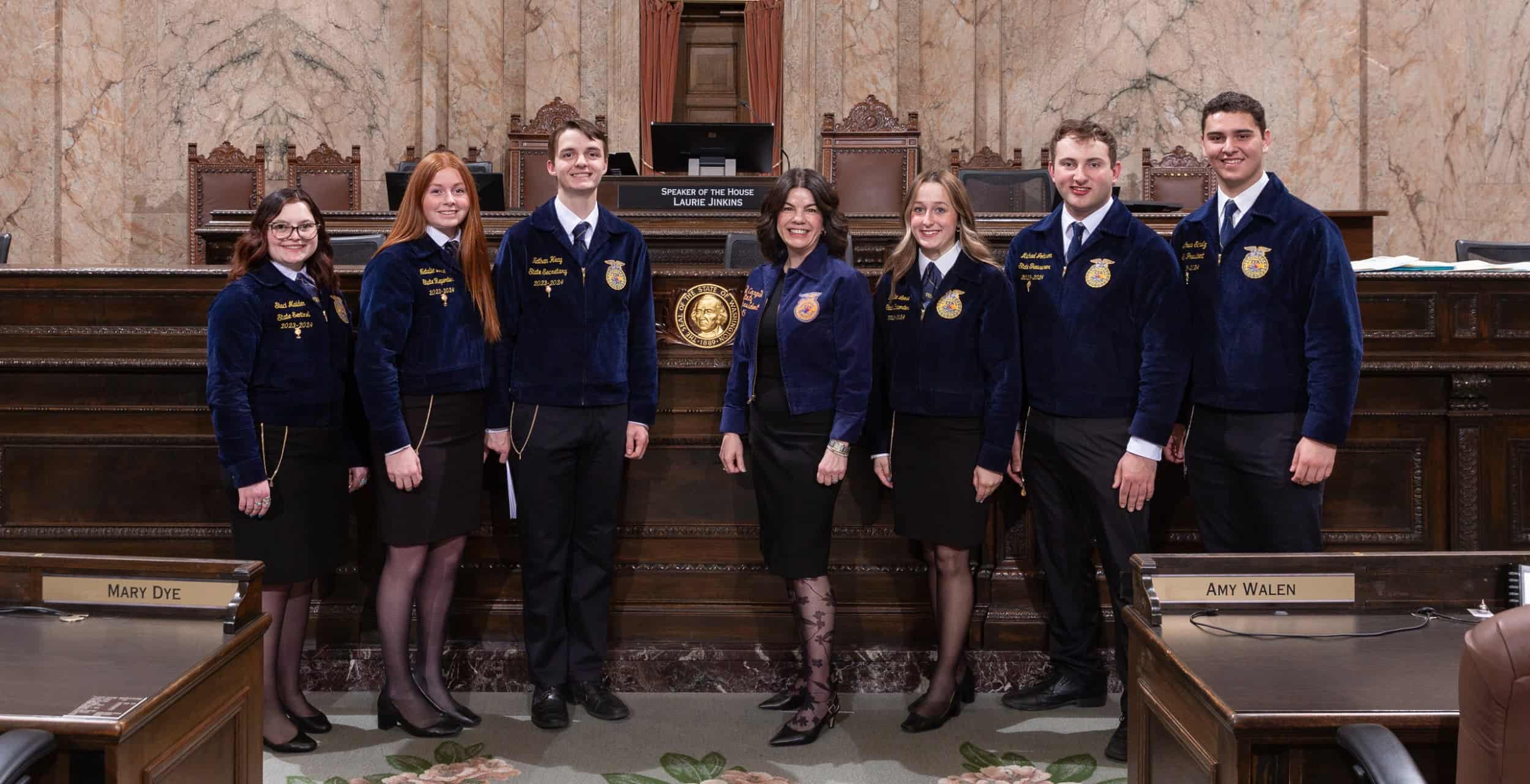 Representative April Connors (center) meets with Washington FFA state officers.