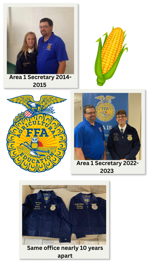 Wesley with both his children, Ashlee (top left) and Colin (middle right), who were elected to the same office of Louisiana FFA Area 1 Secretary nearly 10 years apart.