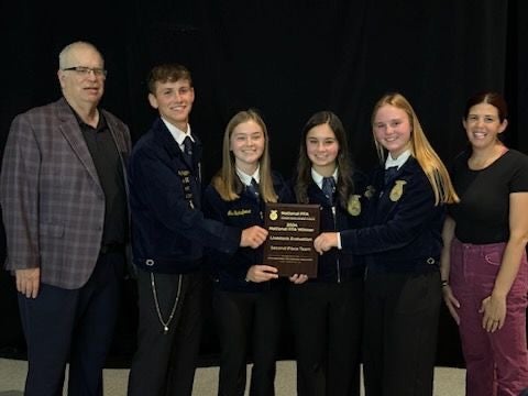 In 2024, Carr (far left) helped Whitko FFA earn reserve national champion in a career development competition held during the 97th National FFA Convention & Expo. Photo courtesy of Roger Carr.