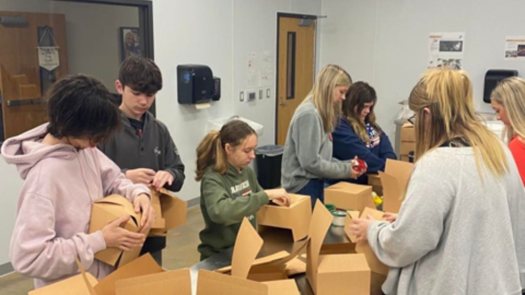 Hawkins FFA members assemble gift boxes and prepare to ship out orders. Photo courtesy of Matt Byrd.
