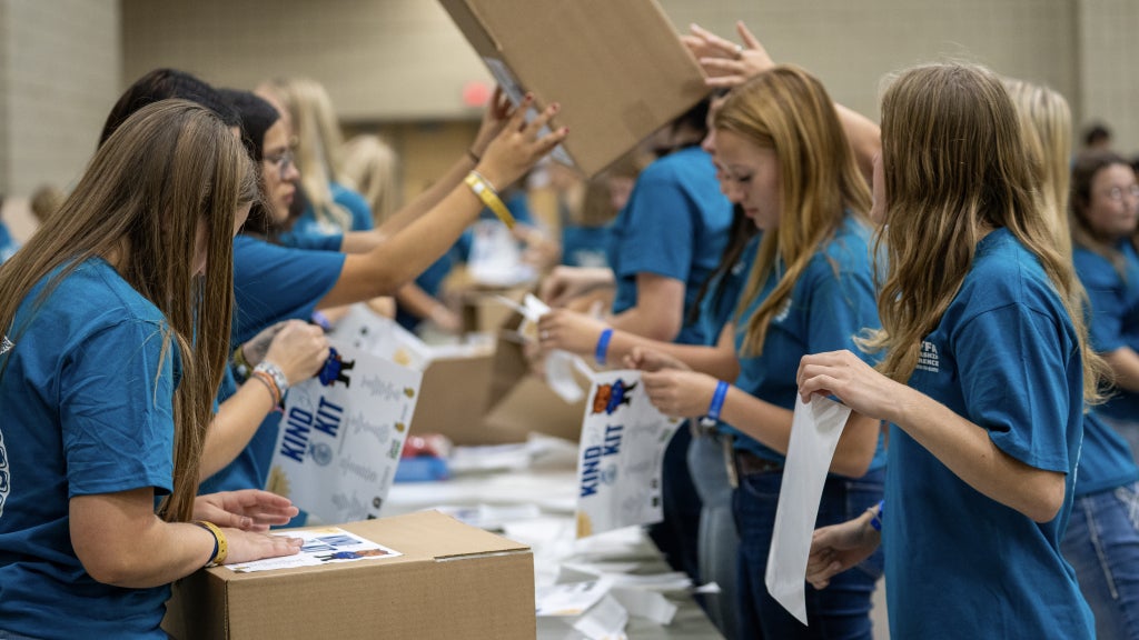 North Dakota FFA members team up to package “Kind Kits.” Photo courtesy of Anna Palmer and Gracie Rauschenberger.