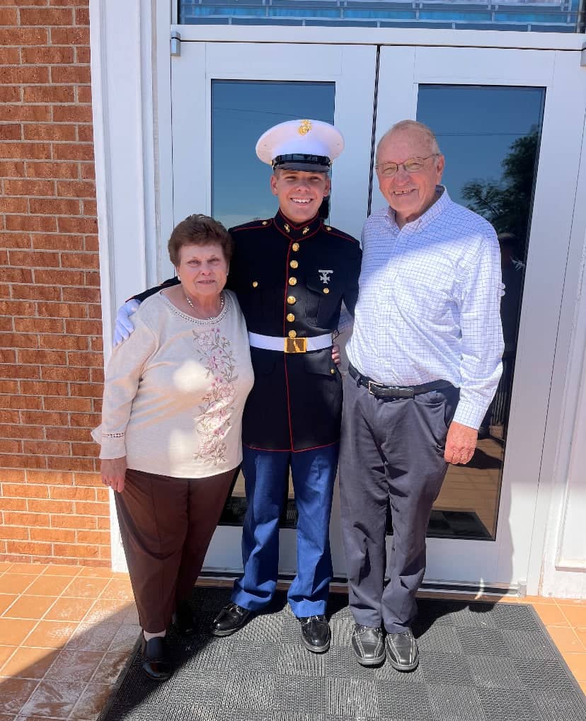 Elijah Sams after graduating boot camp in his Dress Blues uniform.