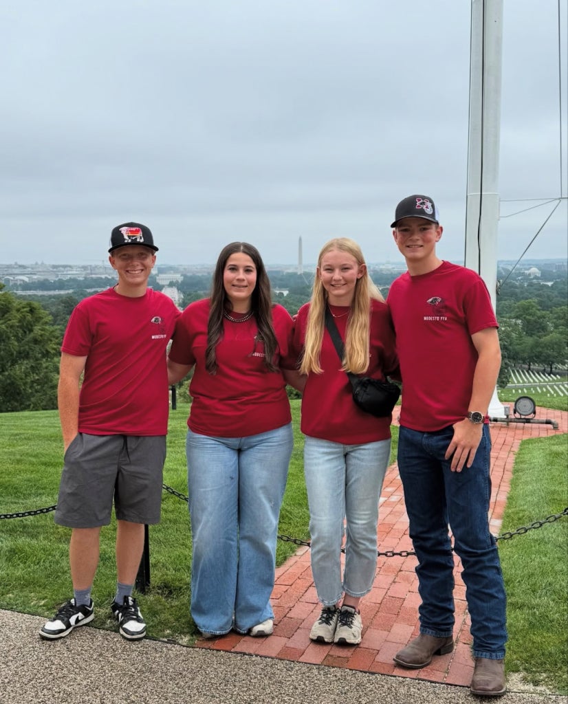 Modesto FFA members tour various National monuments to learn how historical leaders made powerful impacts. (Left to Right: Carson Mendonza, Adeline Pombo, Allison Marchy and Jaden Wenger)