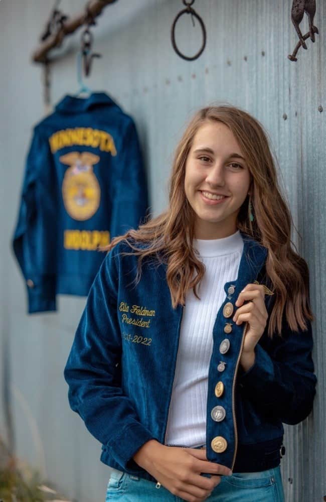 Ella Feldman as a high school senior and the Randolph FFA Chapter’s president.