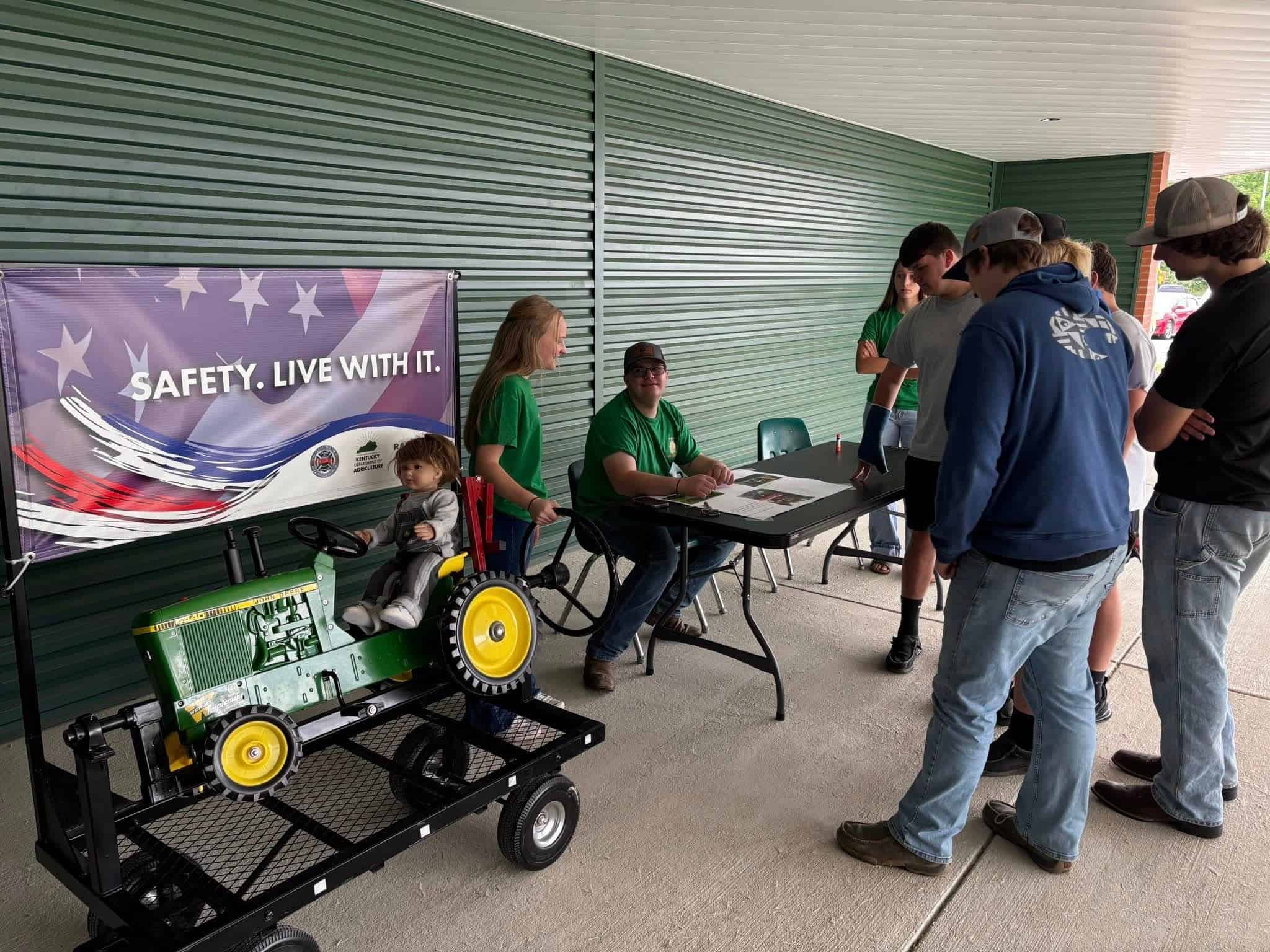 FFA members gave presentations to farmers as they came by about various common farming accidents and how to prevent them. This exhibit was about tractor rollover safety.