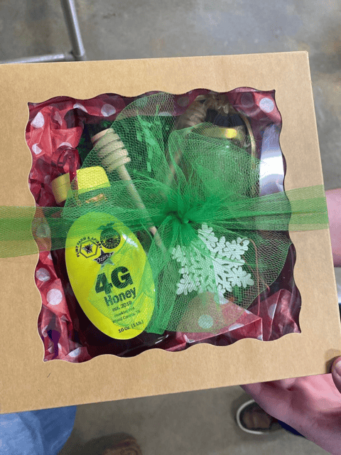 In addition to being fun and festive, Hawkins FFA holiday gift boxes feature locally harvested and bottled honey. Photo courtesy of Matt Byrd.