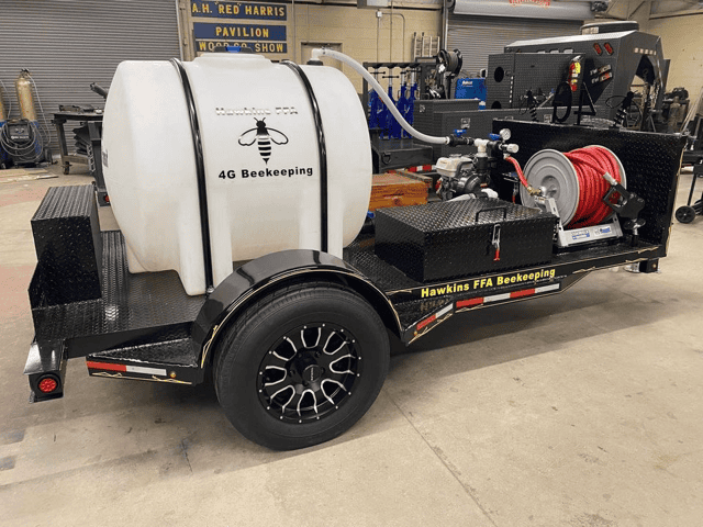 Students in the agricultural mechanics class also help the Hawkins FFA beekeeping team. They built a custom trailer that includes a pump used to feed the bees. Photo courtesy of Matt Byrd.
