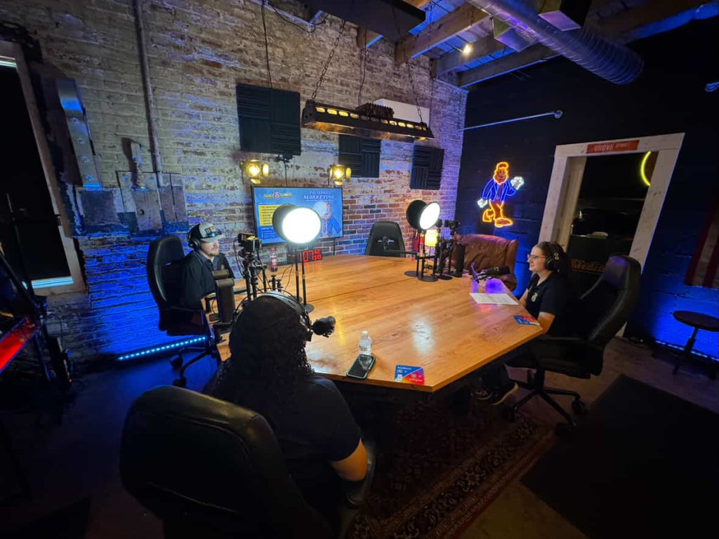 Carlene Gilliam and guests in the podcast recording studio.