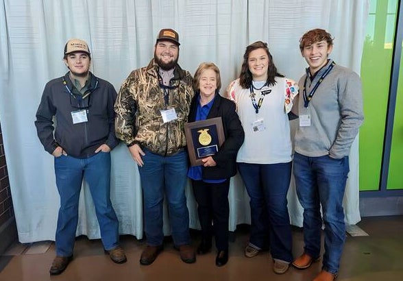 Dr. Maddox (center) with University of Mount Olive students who earned their American FFA Degree after she received her VIP Citation Award.