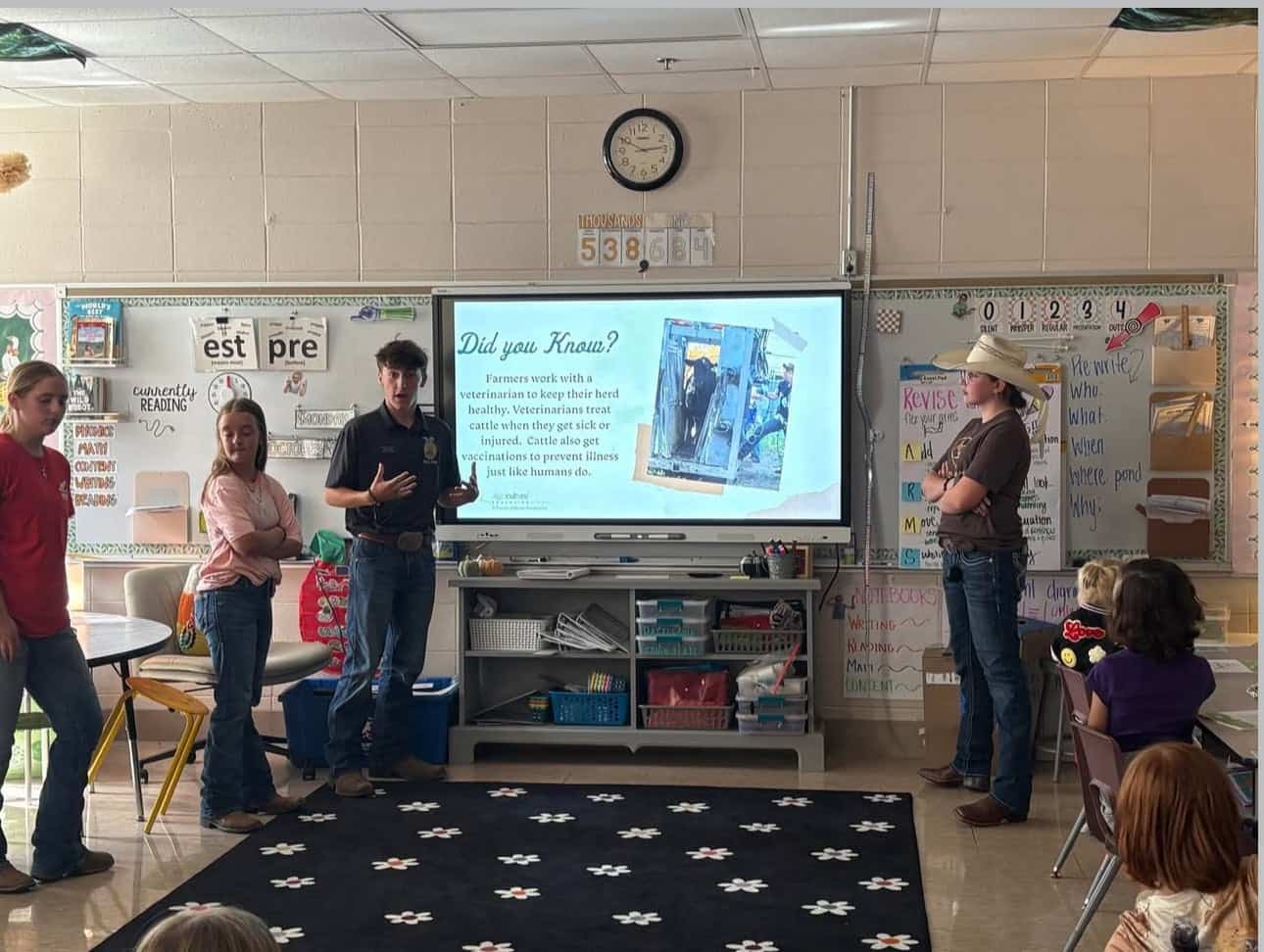 Member Kayden Brewer teaching elementary students about Beef.