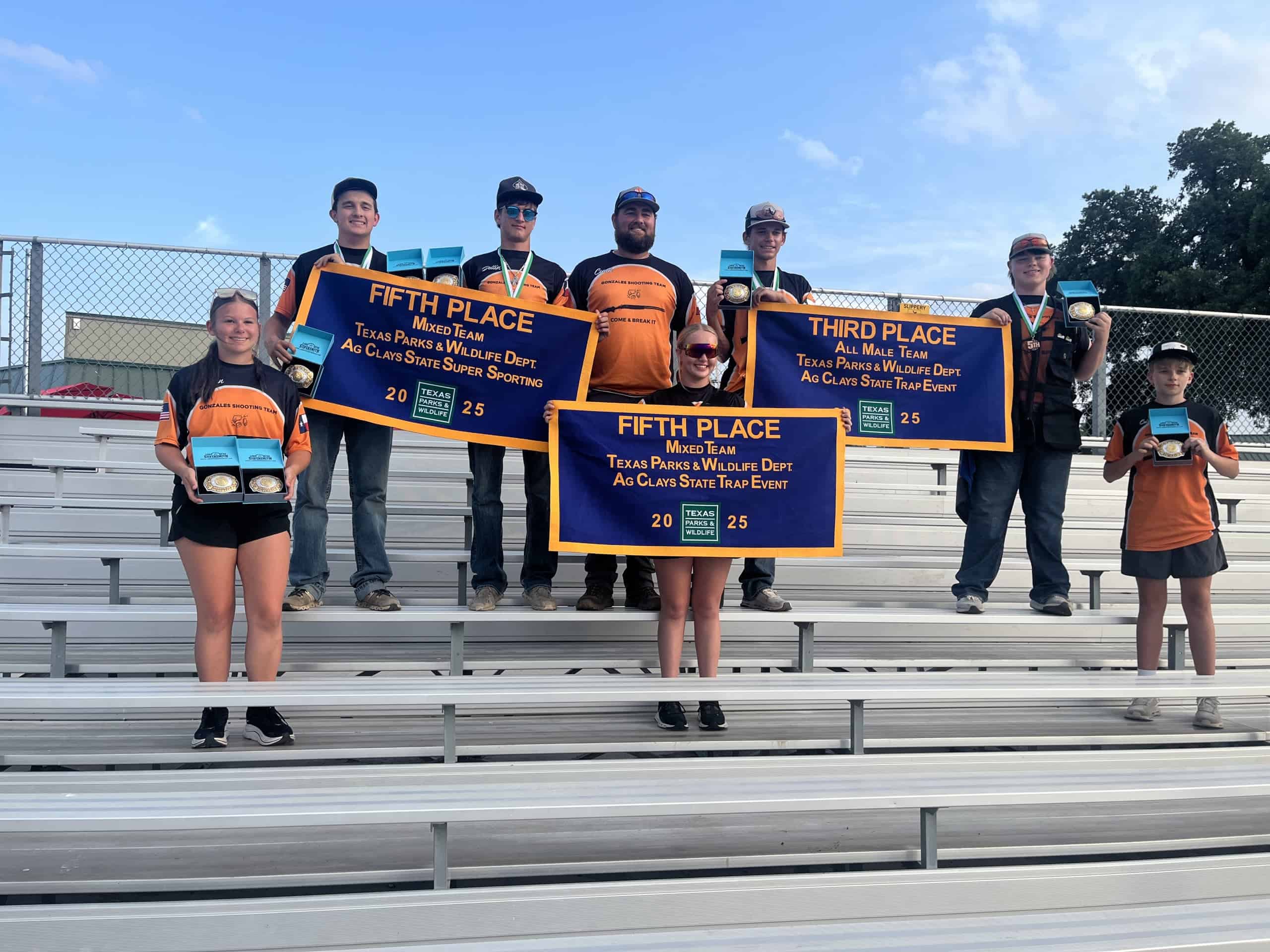 The Gonzales FFA Shooting Team at the 2025 Texas Parks and Wildlife Ag Clays State Shoot.