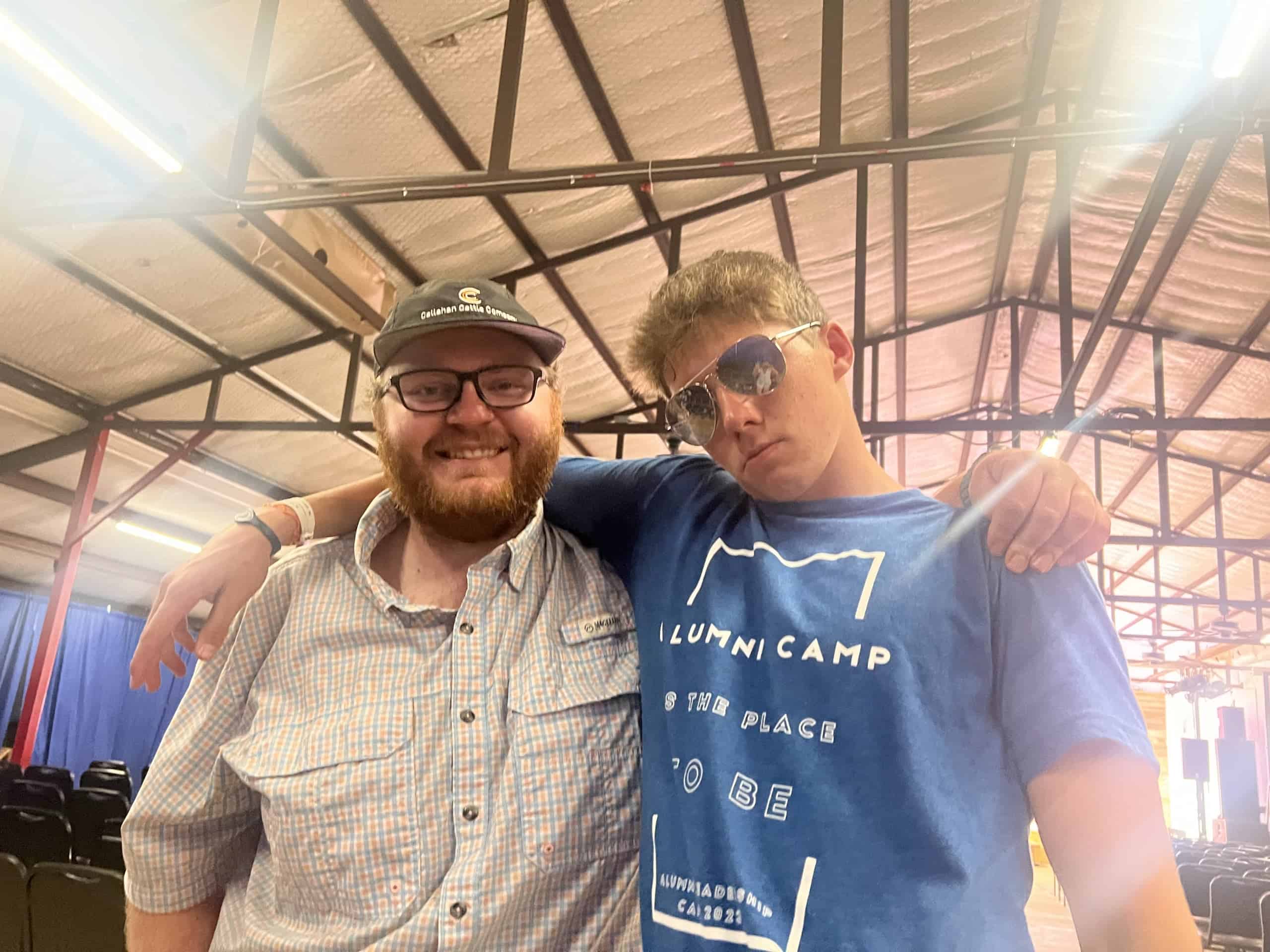 Myers with Kaleb Wood, one of the Perkins-Tryon FFA advisors, at Oklahoma FFA Alumni Camp during Myers’ year as a state officer.