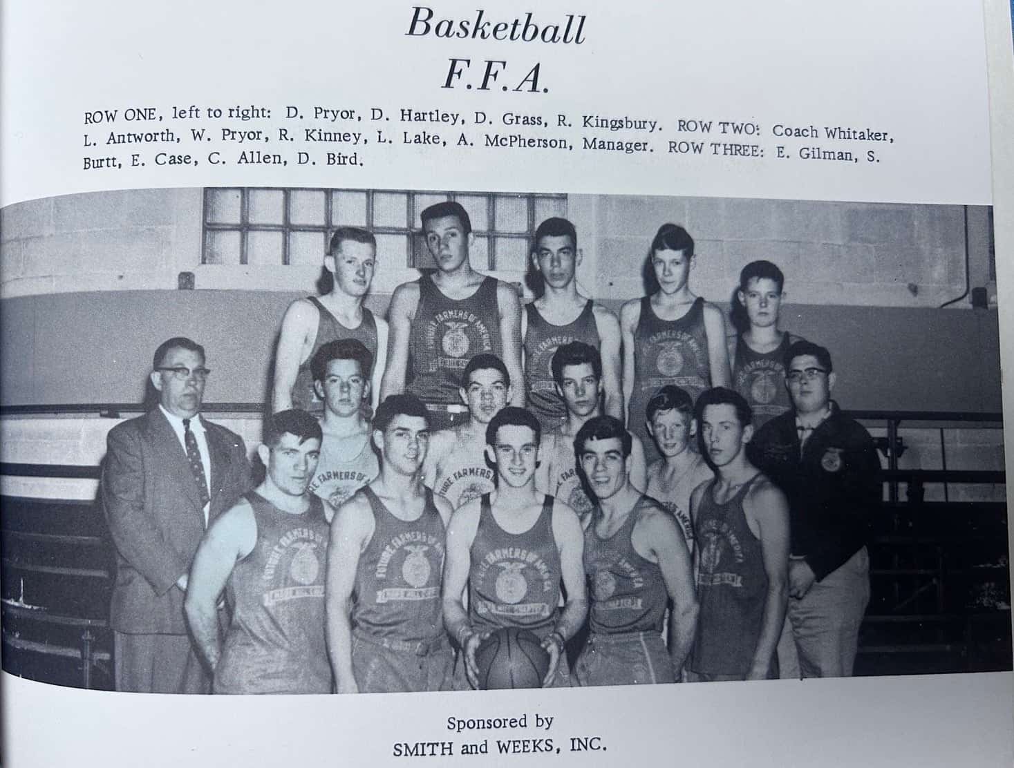 The 1961 Mars Hill FFA basketball team.