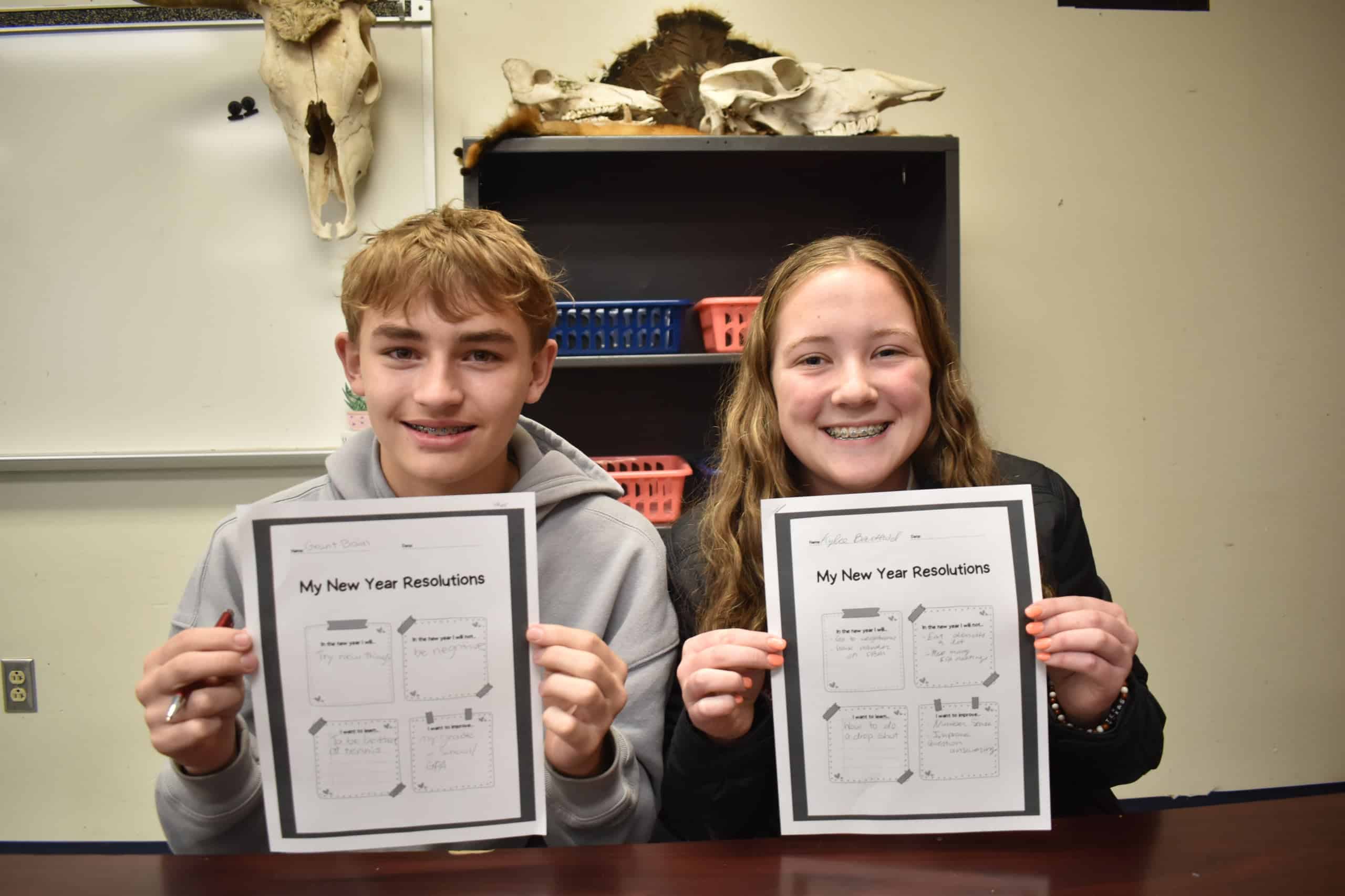Decatur FFA members Grant Bain and Kylee Barthold pose together after setting goals for the New Year at the January Decatur FFA meeting.