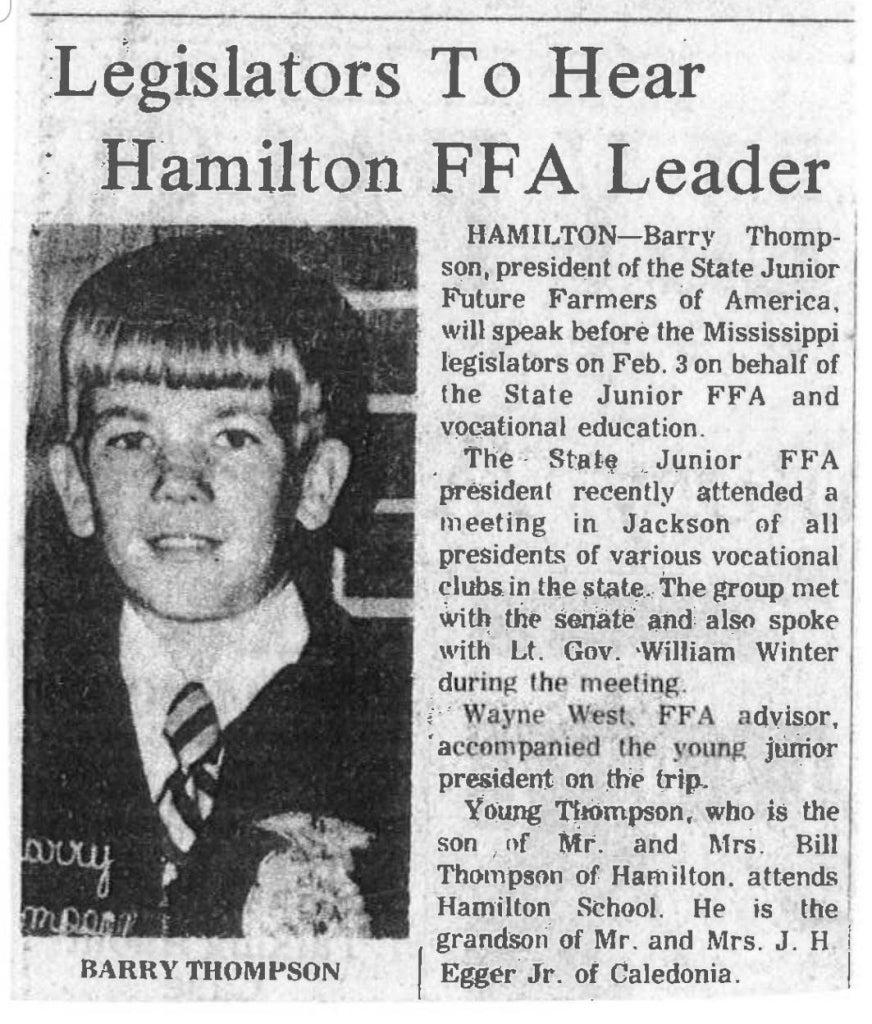 Barry Thompson Mississippi Legislature FFA public speaking