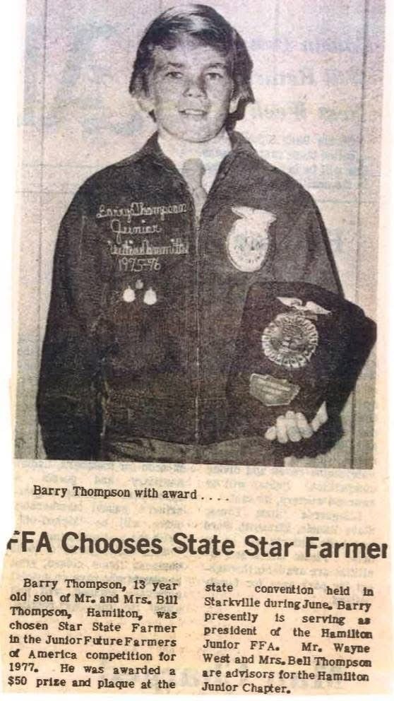 Barry Thompson 1977 Mississippi FFA Junior State Star Farmer award