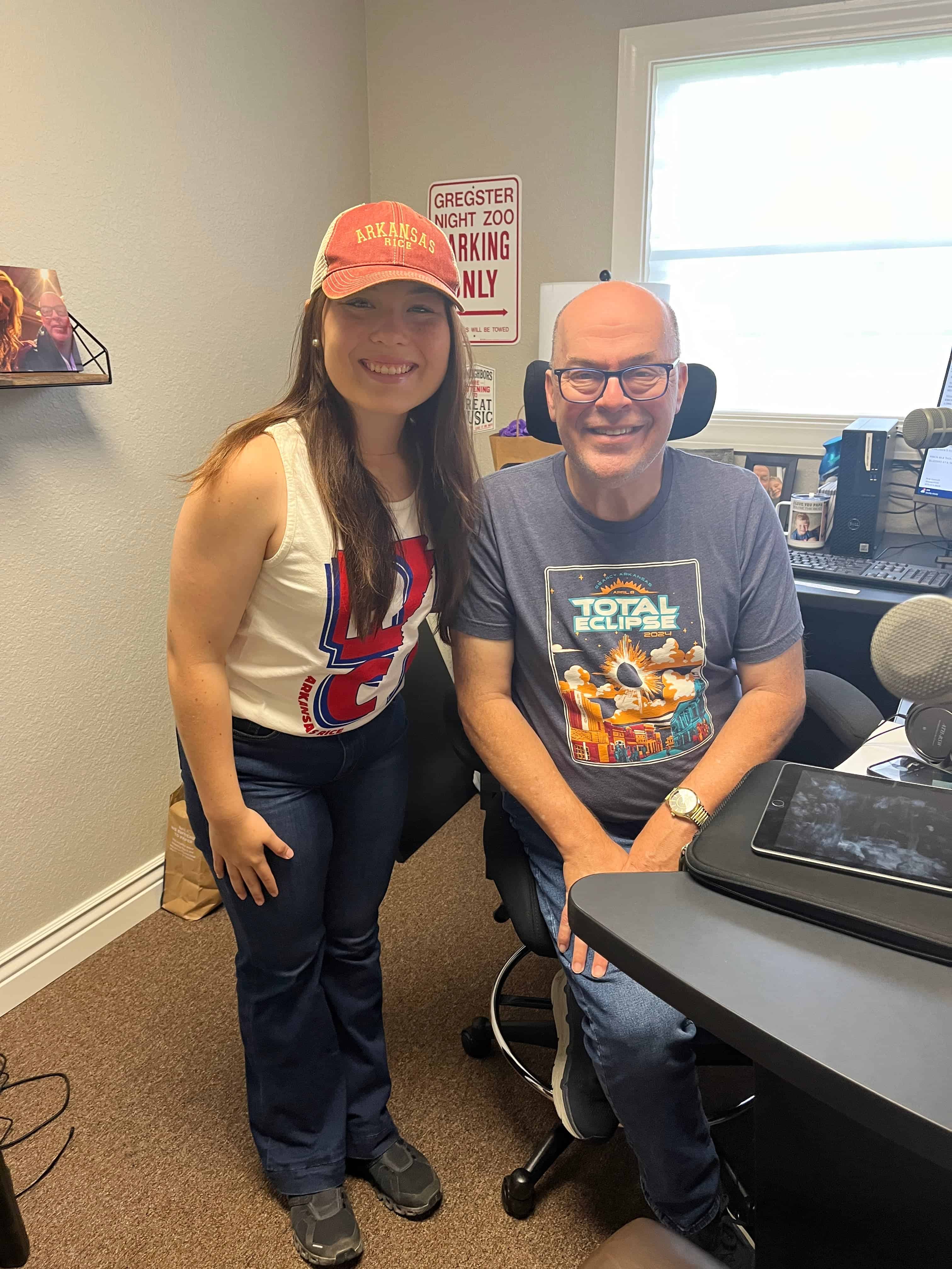 Kaitlyn Spencer (left) after her interview on radio station KWCK 99.9.