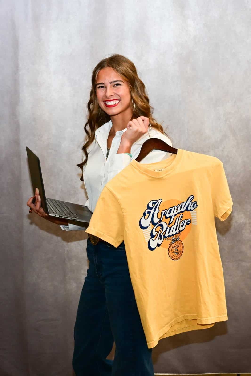 Sawatzky assists her chapter, Arapaho-Butler FFA, by creating custom, cost-effective apparel for members.