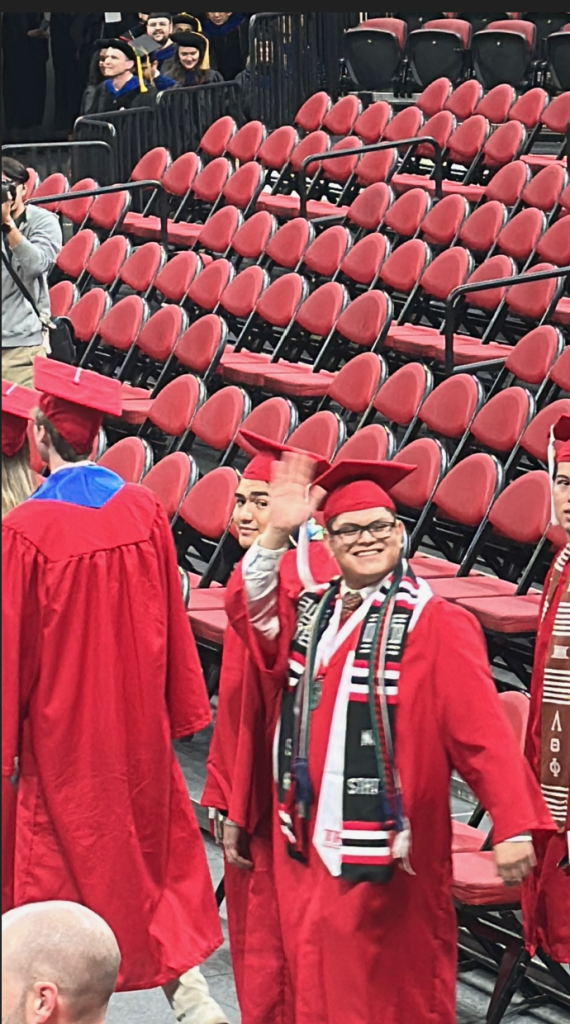 Manzanarez during his graduation in December 2025. He served as an agricultural education teacher while completing his final semester of college.