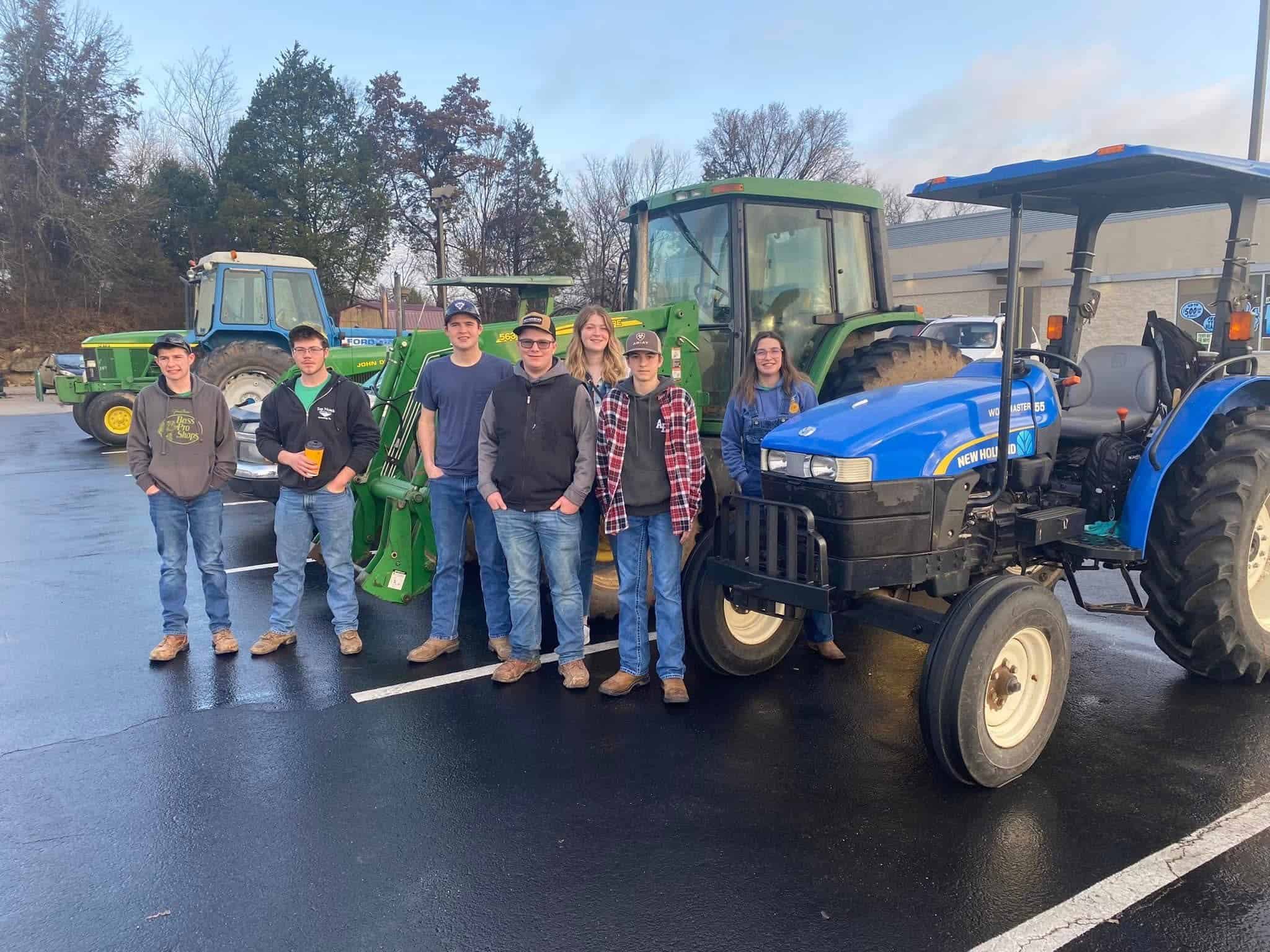 FFA members gather before Drive Your Tractor to School Day. This is a well-loved tradition for Green County FFA members. 