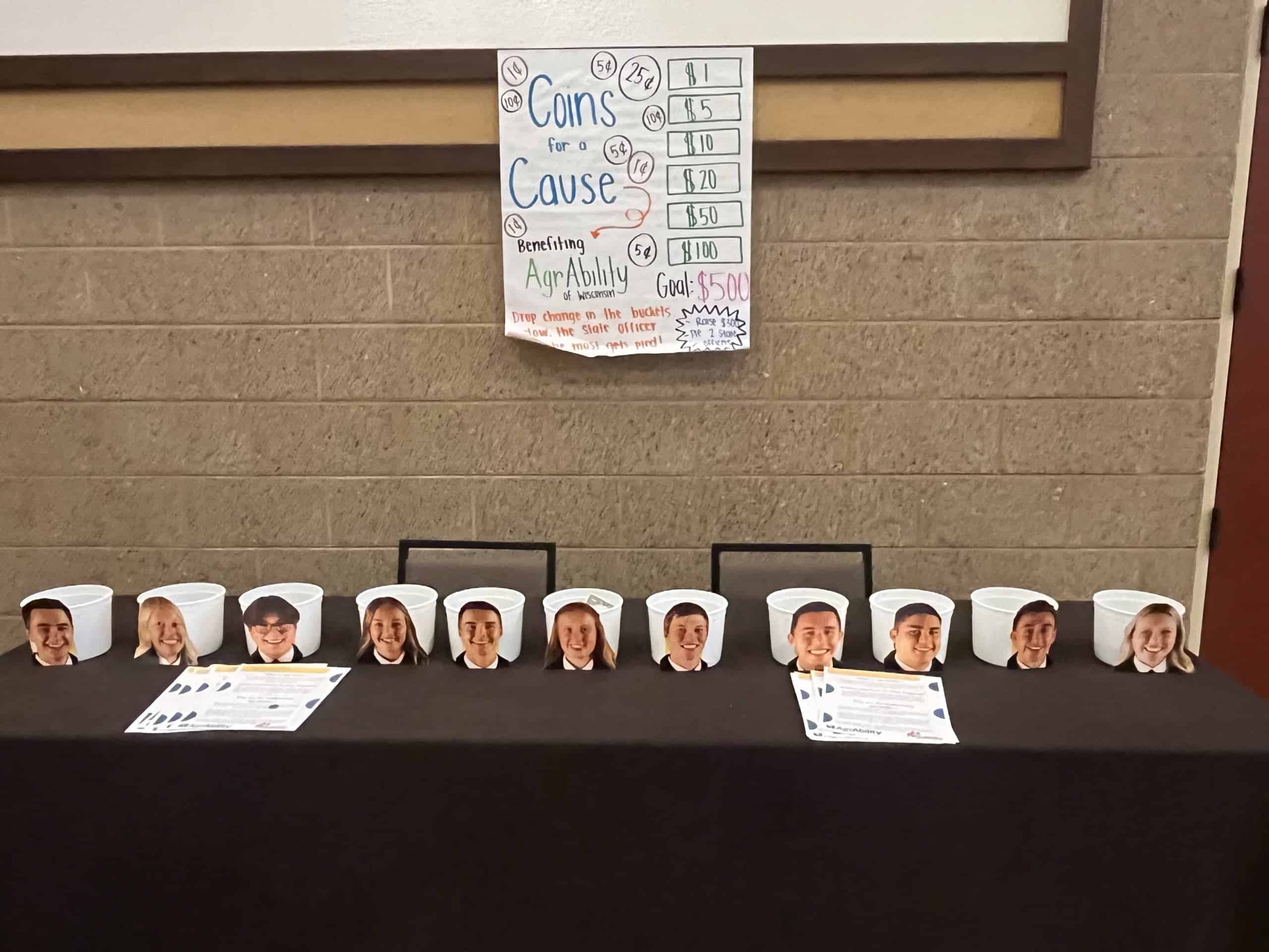 Coins for a Cause Fundraiser for AgrAbility at the Wisconsin FFA Half-Time Conference.
