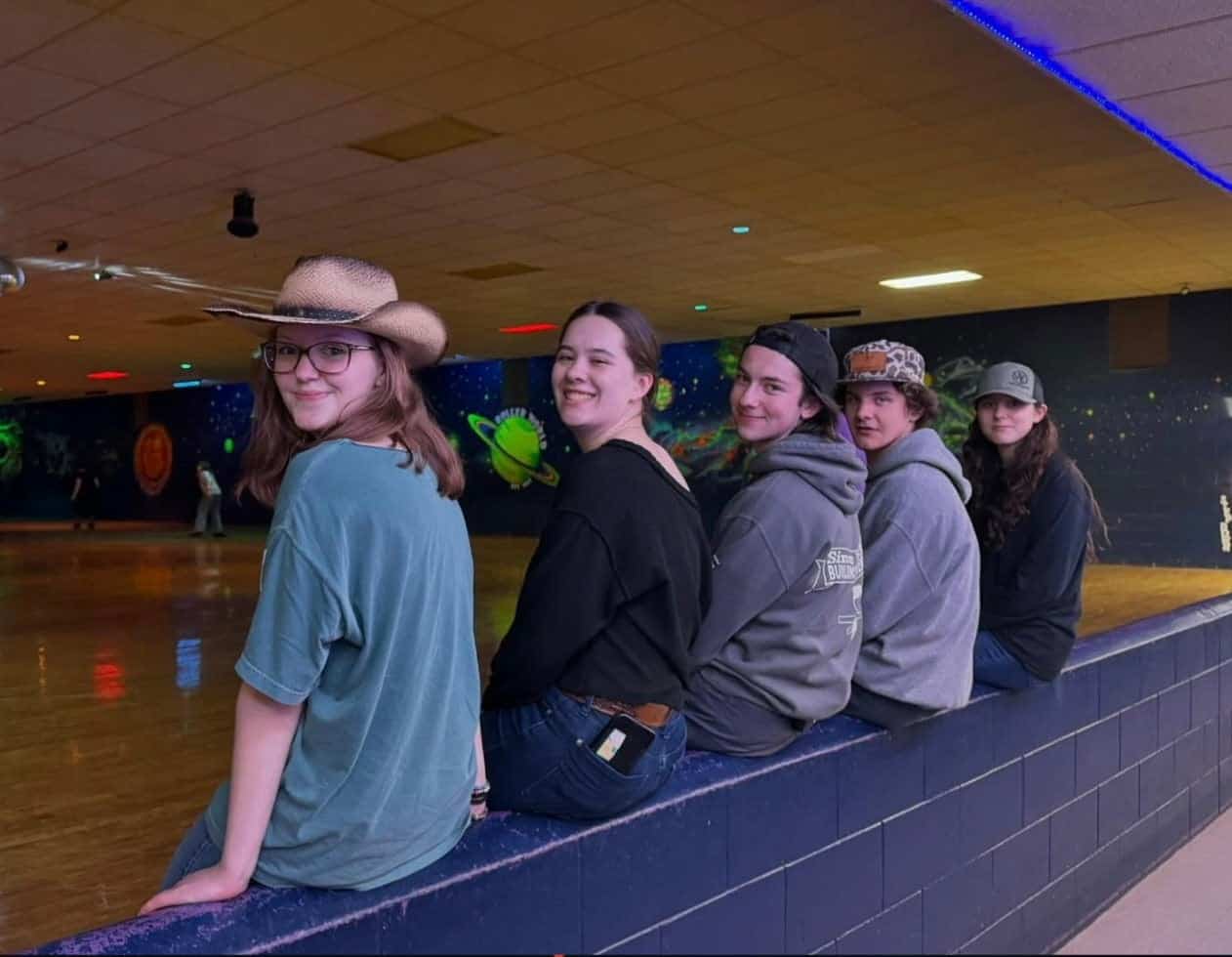 Essex FFA members hanging out after a long night of roller skating.