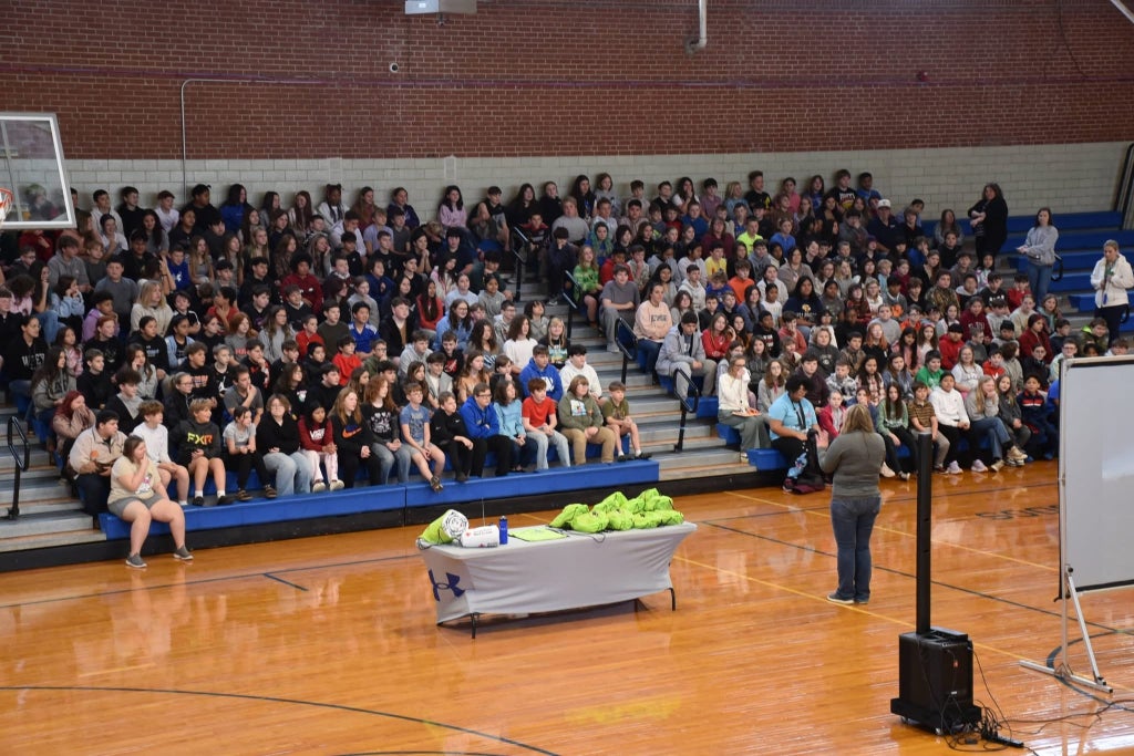 Miami High School learns about tornado safety.