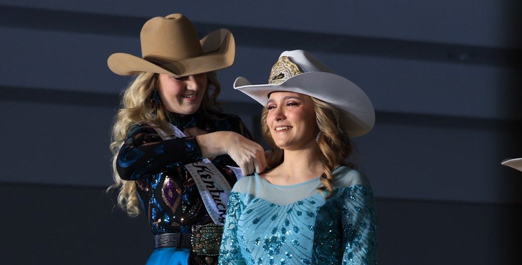 Chelsey Ruby receiving her Miss Teen Rodeo Kentucky sash.