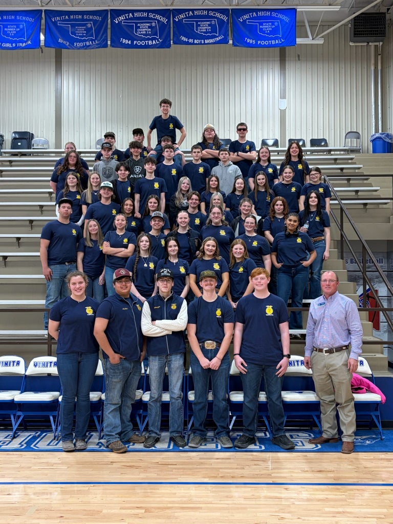 Vinita FFA members pose for a picture after taking part in their annual Labor Auction.