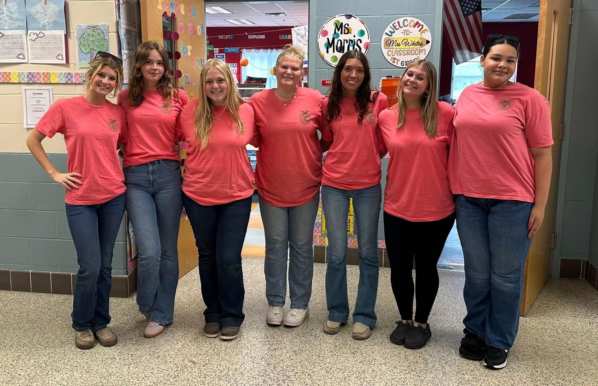 Currituck County FFA Officers infront of the Kindergarten classroom