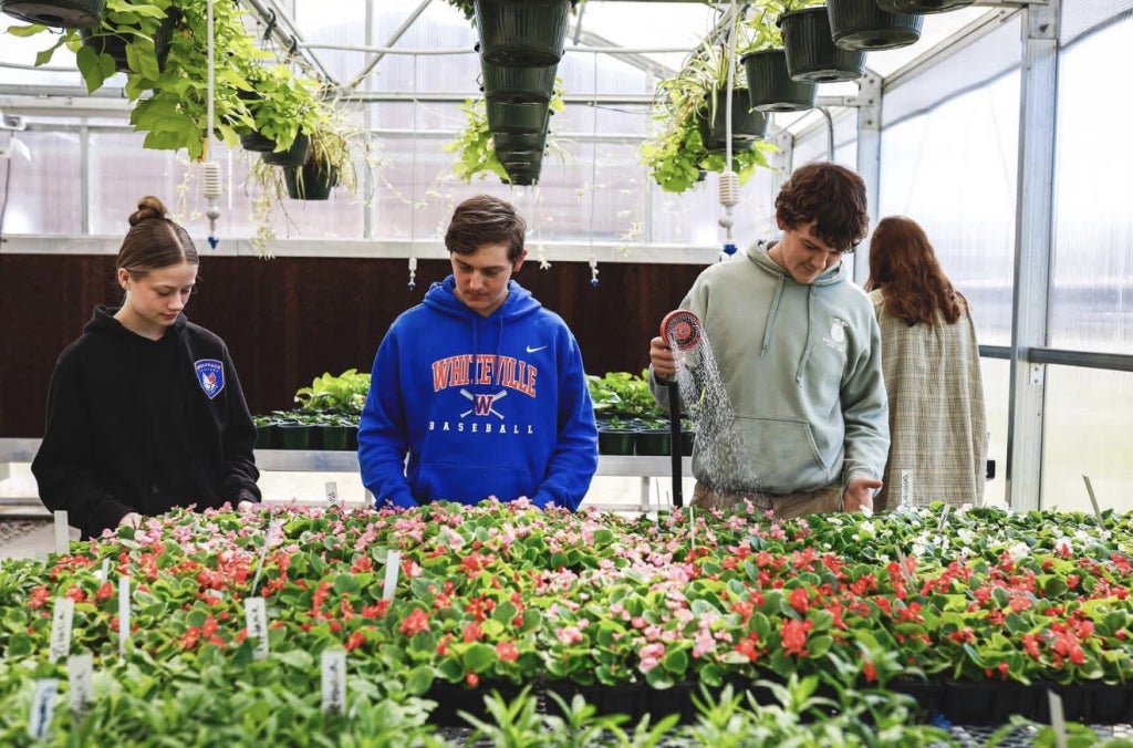 Whiteville FFA members participate in greenhouse work as part of hands-on learning. Photo courtesy of Savanna Elkins.