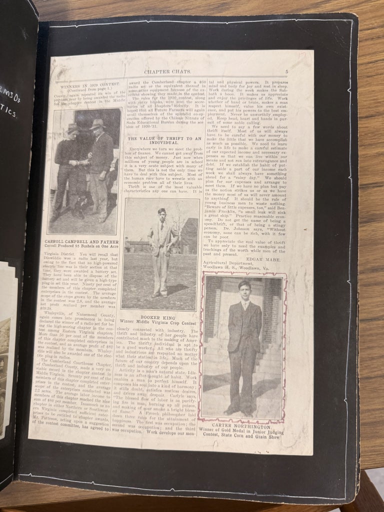 This newspaper clipping, titled “Chapter Chats,” displays the current events of the early 1930s, as well as some Virginia FFA competition winners.
