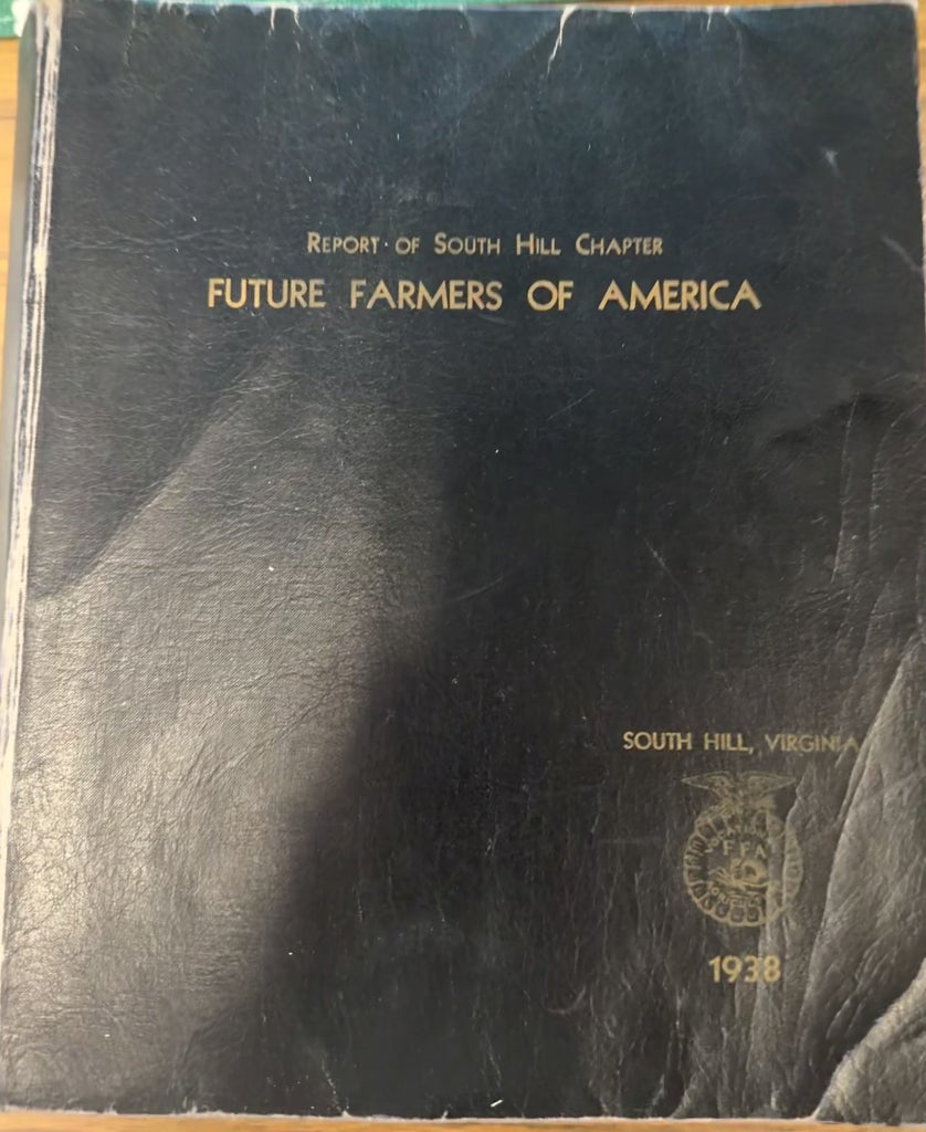 Official 1938 record book of the South Hill FFA Chapter in Virginia.