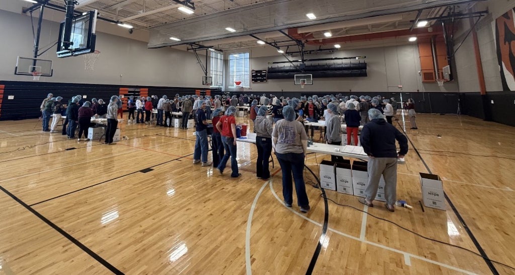 The Olney FFA Meals with a Mission service project took place in the RCHS Aux Gym.