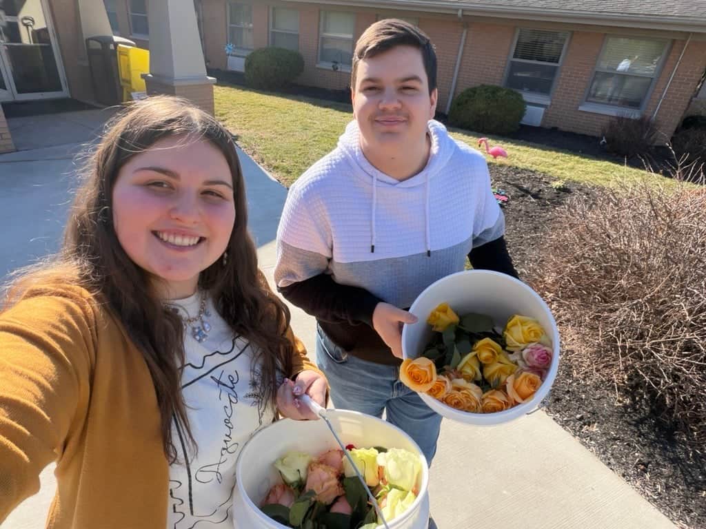 Leah Elling and Eli Johnston arriving at Roselawn Manner.