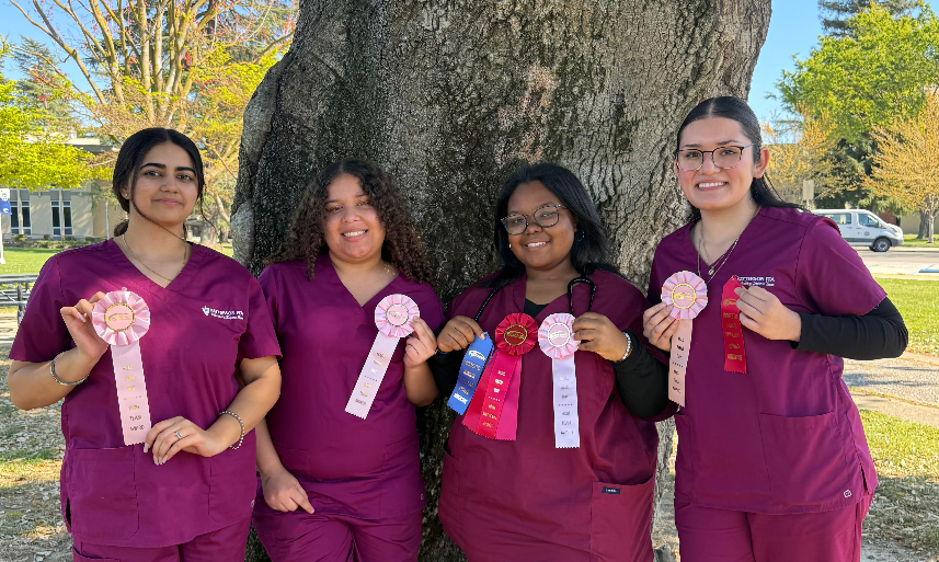 The Patterson FFA Vet Science Team at Modesto Junior College with their ribbons.