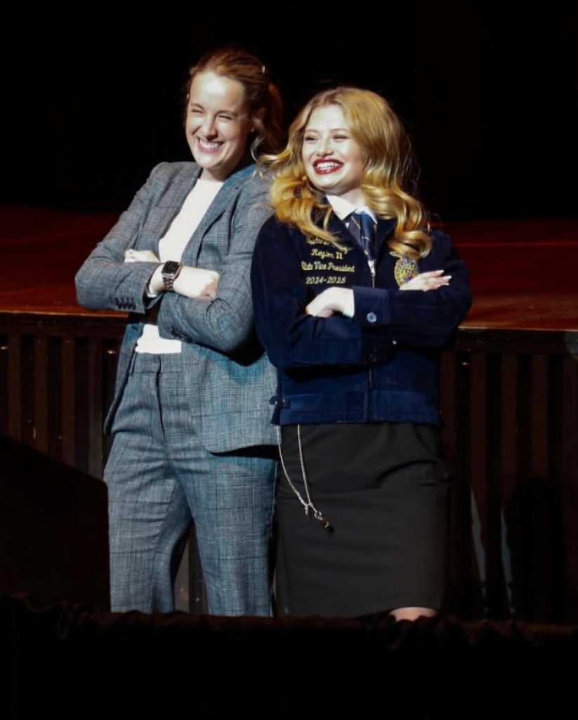 Gretchen Gautz, 2024-25 Region II state vice president (right), stands next to Tiffiny Rogers-Randolph, Michigan FFA executive secretary (left), at the Michigan FFA State Convention.