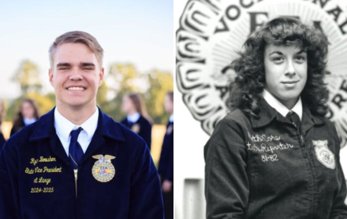 Left: Former Ohio FFA Vice President at Large, Ryan Bowsher (2024–2025). Right: Former Ohio FFA Reporter Beth Seibert (1981–1982).